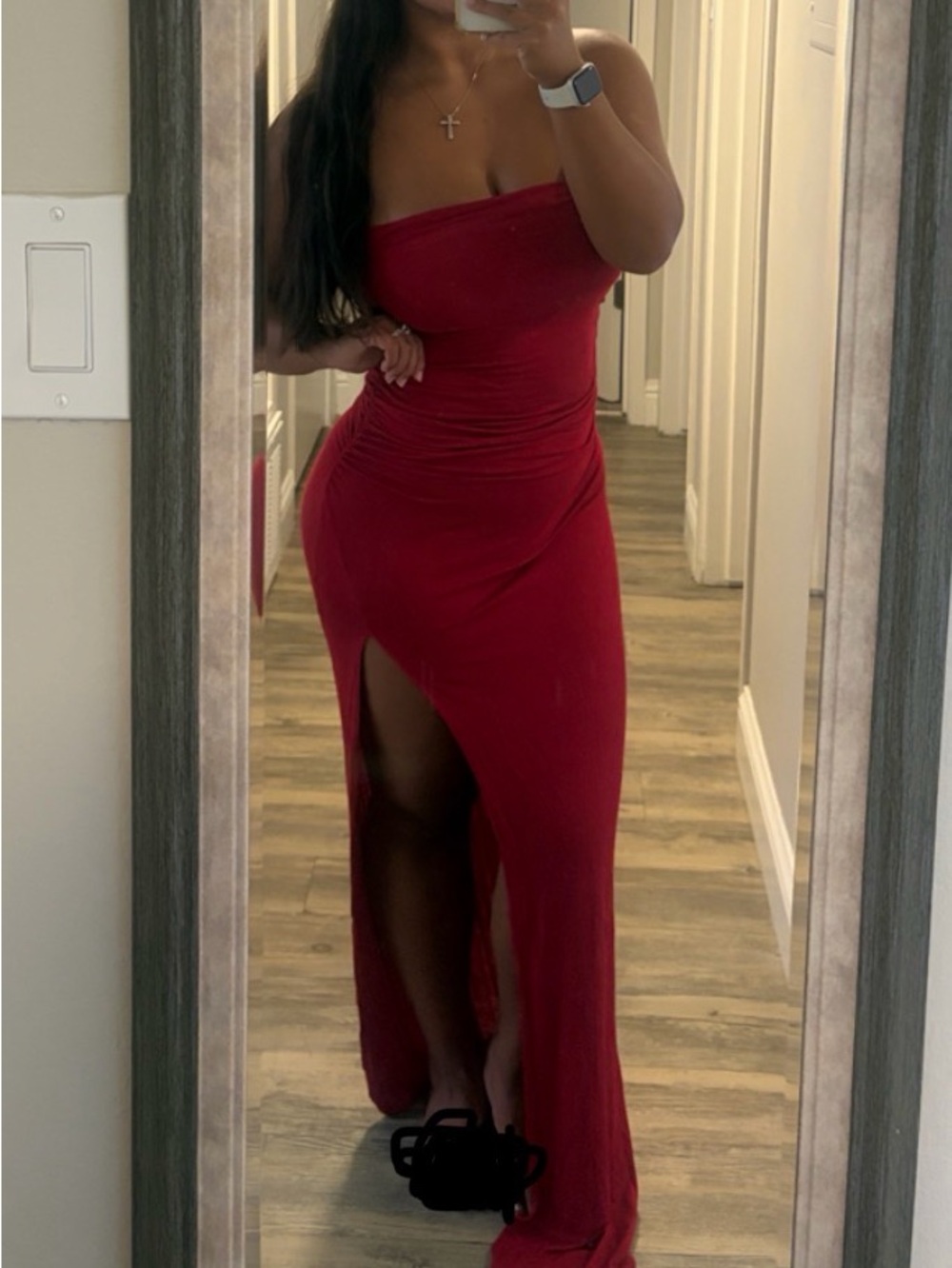 Red Ruched Slip Gown